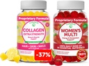 Colágeno Lunakai y Gummies Multivitamínicos de Mujeres Bundle - Suplementos antiañero no transgénicos con biotina, zinc, vitamina C y E - 100% Valor diario de 16 vitaminas y minerales esenciales - 30 días de suministro
