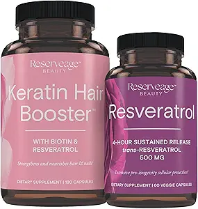 Reserva Nutrición Keratin Hair Booster con Biotin & Resveratrol, Hair and Nail Growth Supplement, 120 Capsules (60 Servings) & Resveratrol 500 mg, Supports Healthy Aging and Immune System
