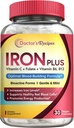 Recetas del médico Suplemento de hierro para mujeres hombres - Gentle Iron Bisglycinate with Vitamin C, B6, Folate " B12 - Non-Constipating " Stomach Friendly Iron Pills for Blood & Energy Support, 30 Vegan Caps
