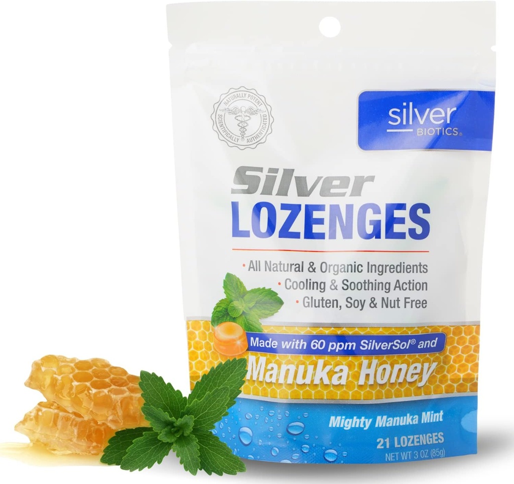 Silver Biotics Colloidal SIlver Lozenges ← 60 PPM Ag4O4 SilverSol  Immune Support + Throat Soothing Lozenges ← Manuka Honey ← 21 Count
