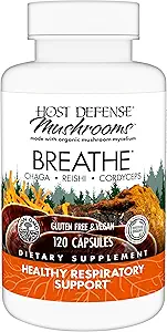 Anfitriona de Defensa Breathe* Capsules - Immune &amp; Respiratory Support Mushroom Supplement - Herbal Lung Health Supplement with Chaga, Reishi & Cordyceps - 120 Capsules (60 Servings)*