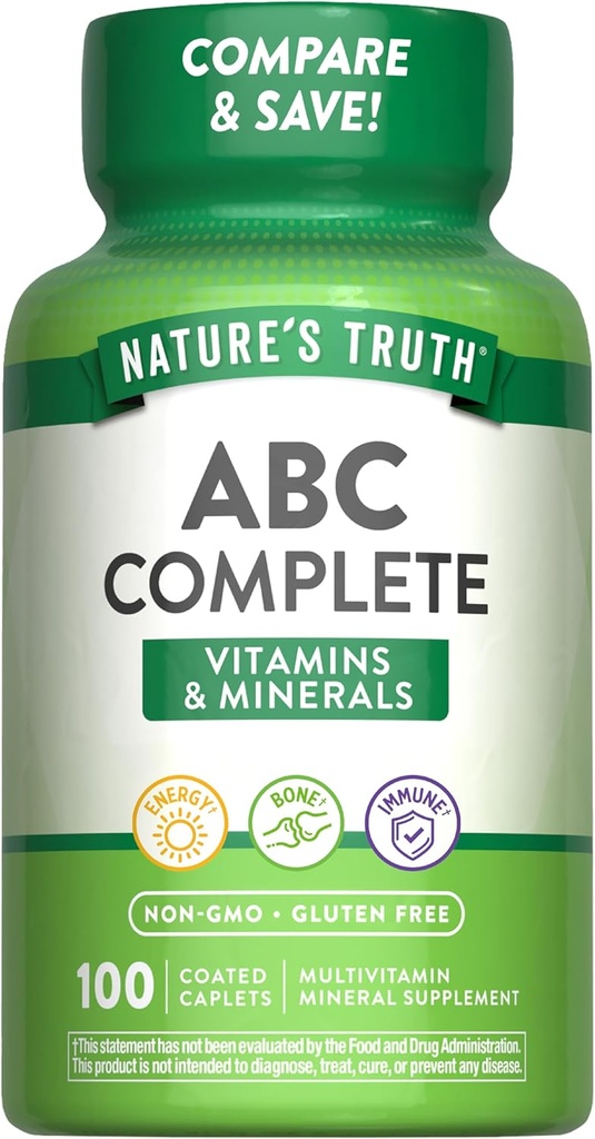 La verdad de la naturaleza Adult ABC Complete Multivitamin for Men and Women ← 100 Caplets ← No Gluten Free