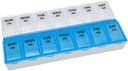Atención Básica (7 días) Organizador de píldoras AM/PM, Caja de vitaminas y Caja de Medicina, Compartimientos Grandes, 2 veces al día, Láminas Azules y Limpias