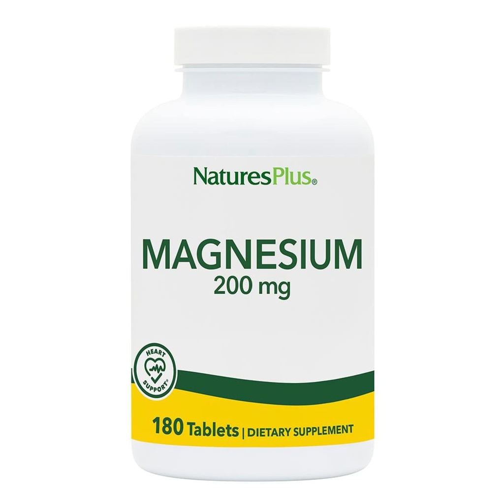 NaturesPlus Magnesium - 200 mg, 180 Tablets - Vegetarian, Gluten Free - 180 Servings
