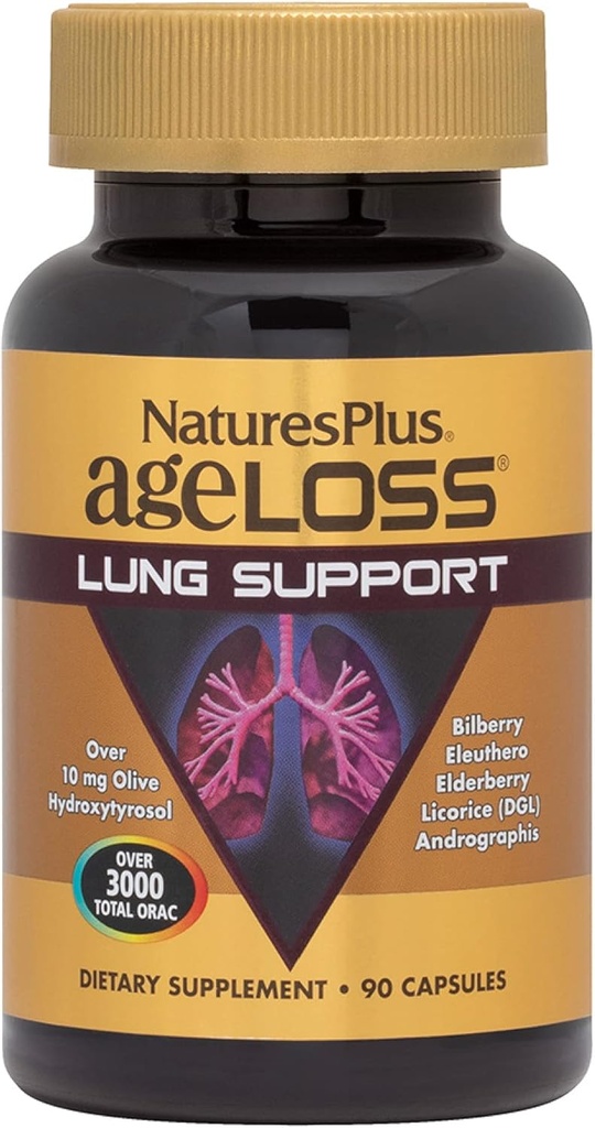 Natures Plus AgeLoss Lung Support - 90 Capsules - Vegetariano, Gluten Free - 30 Servings