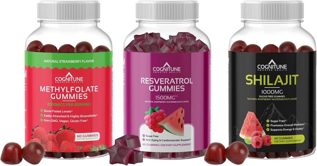 CogniTune Gummy Wellness Bundle - Resveratrol, Shilajit y Methylfolate Gummies