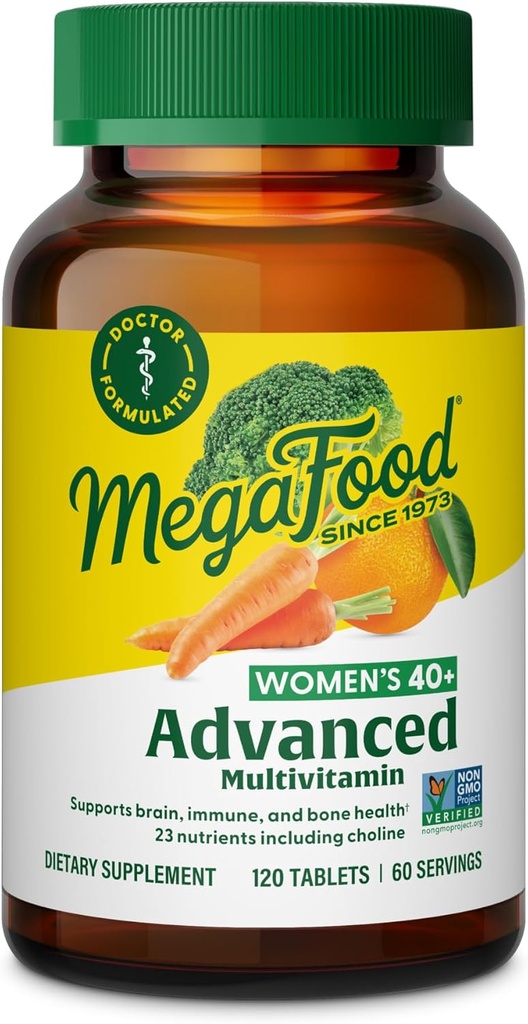 MegaFood Women's 40+ Advanced Multivitamin for Women - Dr Formulated - Vitamina B, Vitamina D3, Vitamina K2 " Choline - Metabolismo energético, salud cerebral " Bone Health - Vegetarian - 120 Tabs (60 porciones)