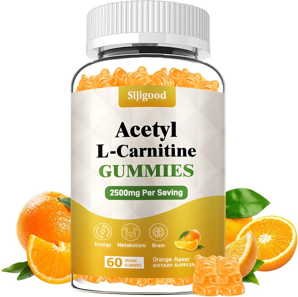 Suplemento de Acetyl L-Carnitine, Suplemento de Nutrición Natural para Energía Boost, Inmunity, Vegan, Orange Flavor, 60 Conde
