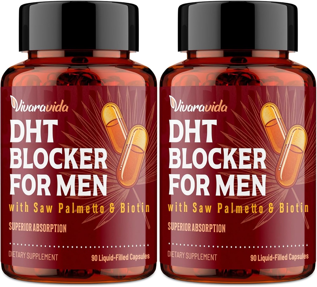 Bloqueador DHT para Hombres Silenciosos Suplemento de Crecimiento del Pelo con Saw Palmetto & Biotin - Vitaminas de Crecimiento del Pelo - Peluquería Profecía - Suplementos de Pérdida del Pelo Líquido - Líquidos Herbal Propietarios (180 Cápsulas)
