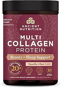 Antigua Nutrición Collagen Powder Protein, Multi Collagen Protein Beauty + Dormir con Vitamina C, Vanilla Chai, Hidrolyzed Collagen Peptides Soporta Skin and Nails, Sleep, 16.1oz