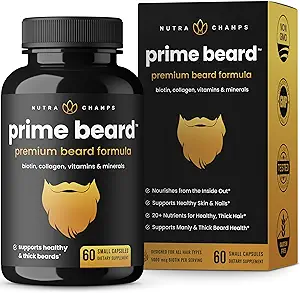 NutraChamps Prime Beard Vitaminas latitud Manly, Thick, Fast &amp; Healthy Facial Hair para Hombres ← Beard Vitaminas con Biotina, Collagen & Saw Palmetto ← Píldoras de barba para todos los tipos de barba