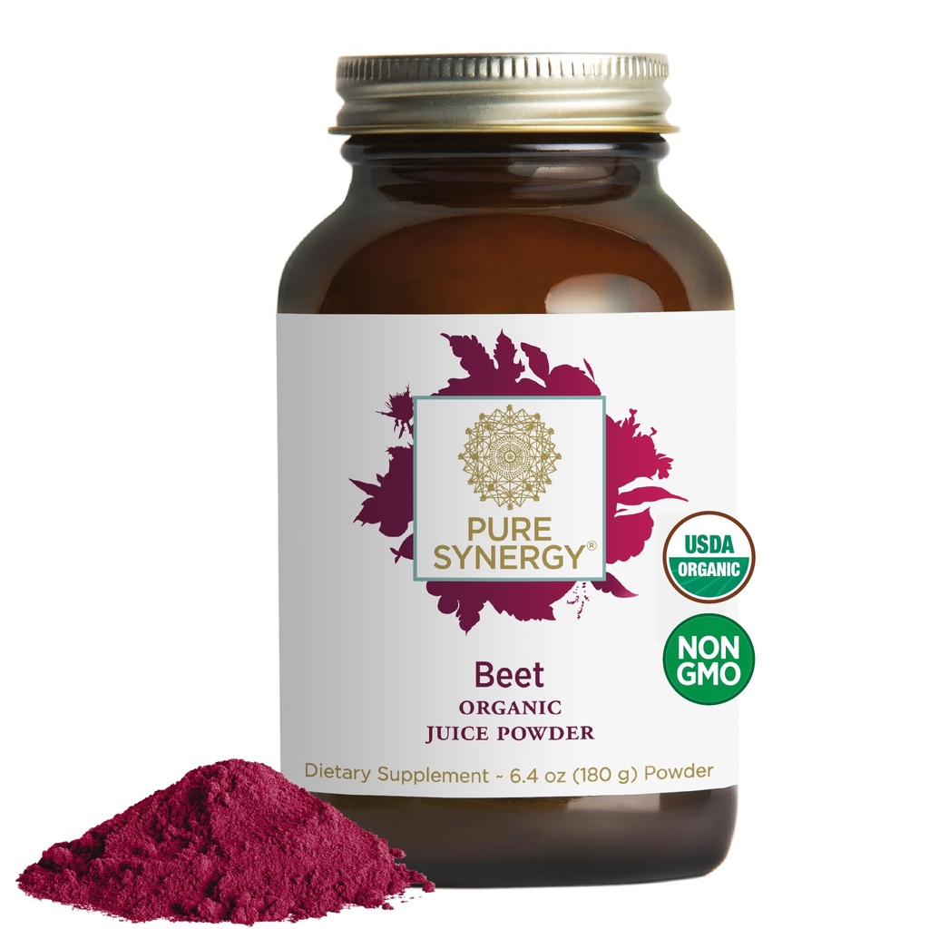 PURE SYNERGY Orgánica Beet Juice Powder ← Pre-Workout Suplemento ¦ Orgánica Beet Root Juice Powder  durable for Healthy Circulation, Exercise, and Detoxification (6.4 oz.)