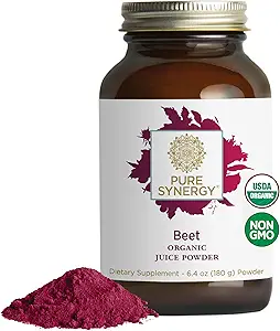 PURE SYNERGY Orgánica Beet Juice Powder ← Pre-Workout Suplemento ¦ Orgánica Beet Root Juice Powder  durable for Healthy Circulation, Exercise, and Detoxification (6.4 oz.)