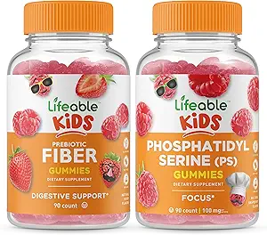 Niños de fibra prebiótica Lifeable + fosfatidilserina (PS) Niños, Gummies Bundle - Gran Tasting, Suplemento de vitamina, Gluten Gratis, GMO Gratis, Chewable Gummy