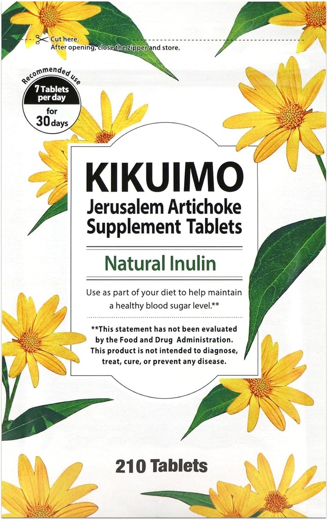 NAFFY KIKUIMO Jerusalén Artichoke Suplemento -Inulina, fibra dietética, orgánica, hecha en Japón, 210 Tabletas