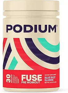 Podium Nutrition, Fuse Pre Workout Powder, Sour Watermelon, 30 Servings, Beta Alanine and Caffeine for Energy, Gluten Free, Soy Free, Dairy Free