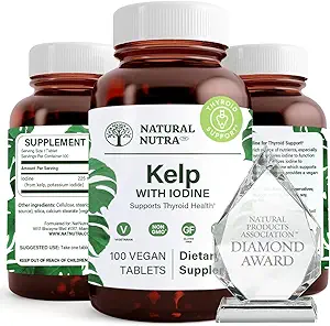 Natural Nutra Kelp Iodine Thyroid Support Suplemento, Fortalece el Sistema Inmunitario y Regula el Metabolismo, Vegan Sea Kelp, Non GMO, Atlantic Sourced Seaweed Extract, 225 mcg, 100 Tablets