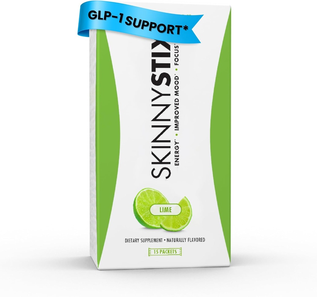 SkinnyStix Lime GLP-1 Support Powder Energy Drink, Metabolic Support, Appetite Control, Natural Energy Boost ← 15 Single-Serving Packets