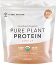 Vainilla vegana de curación global, pólvora de proteínas de origen vegetal para hombres de mujeres, orgánico, sustitución de la comida (20 servidos, 20g de proteína)