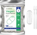 Empty Vegan Capsules Tamaño 1 - Vacío (100 Cuenta) DIY Vegetable Capsule Filling - Veggie Caps con 2 cucharas de laboratorio para relleno de cápsulas