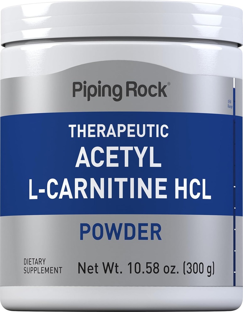 Piping Rock Acetyl L-Carnitine Powder Silencio 300g Silencio ALCAR HCL Suplemento Silencio No Gluten Free