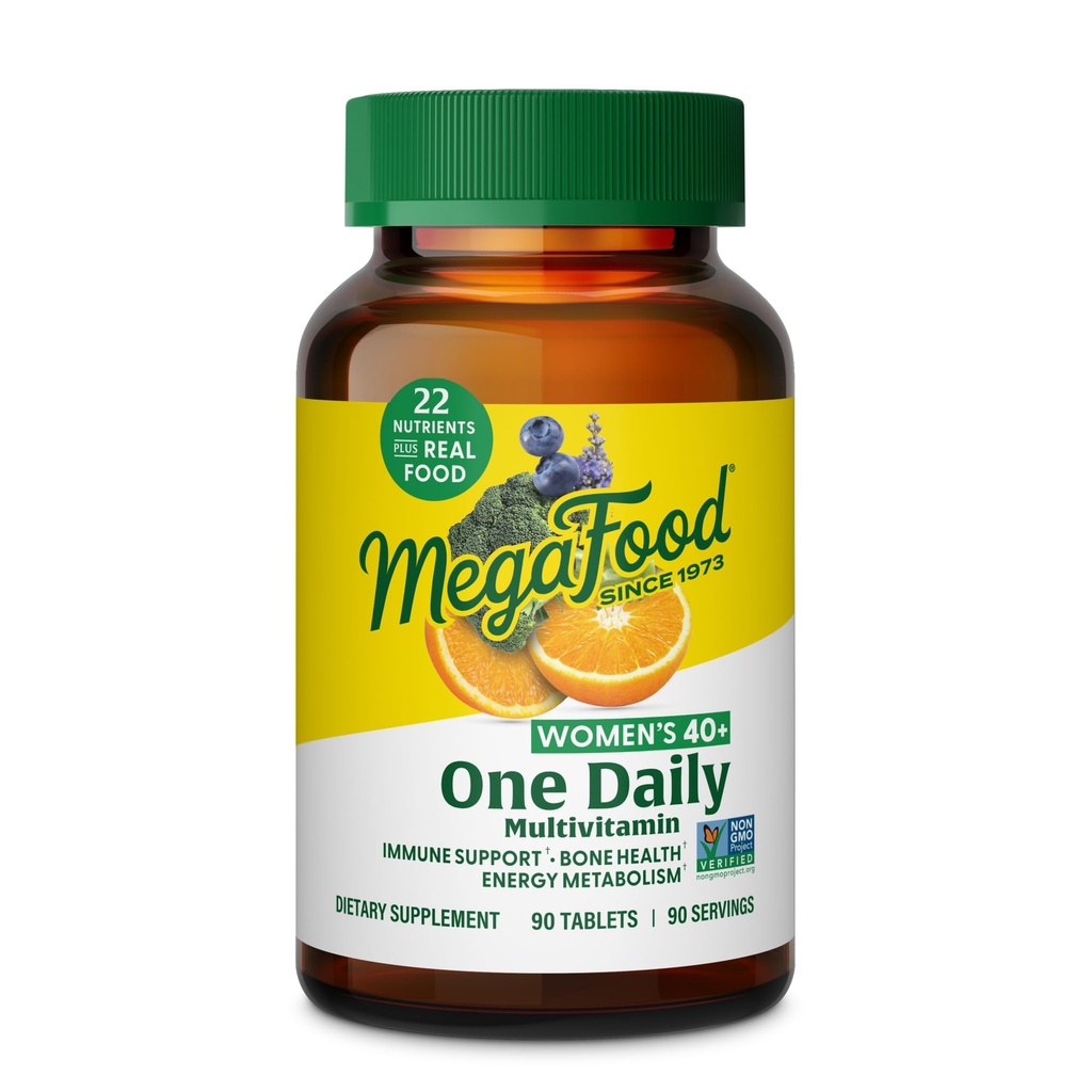MegaFood Women's 40+ One Daily Multivitamin for Women - with Vitamin B12, B6, C, D, Zinc & Iron – Plus Real Food - Immune Health - Non-GMO - Vegetarian - 90 Tabs