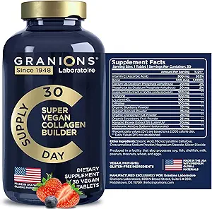 Suplementos Vegan Collagen para Mujeres y Hombres - Colagen Boost Tablets - Belleza Booster Vegan Biotina, Ácido Hialurónico, Aminoácidos, Péptidos de Collagen Orgánico - 30 Collagen Píldoras Veganas