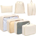 Toplive 7 Set Embalaje Cubos para viajes, equipaje Organizador Bolsas para accesorios de viaje, Compresión Embalaje Cubos, Beige