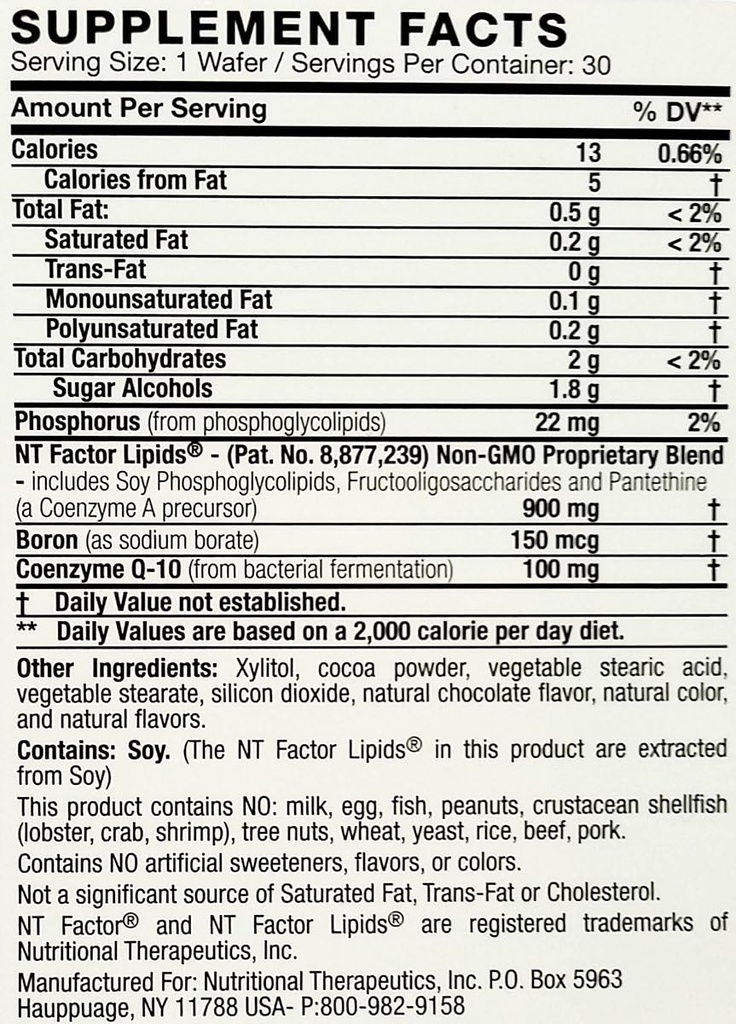 Terapéutica Nutricional - Factor NT con CoQ10 100 MG 30 Chewable Wafers Chocolate
