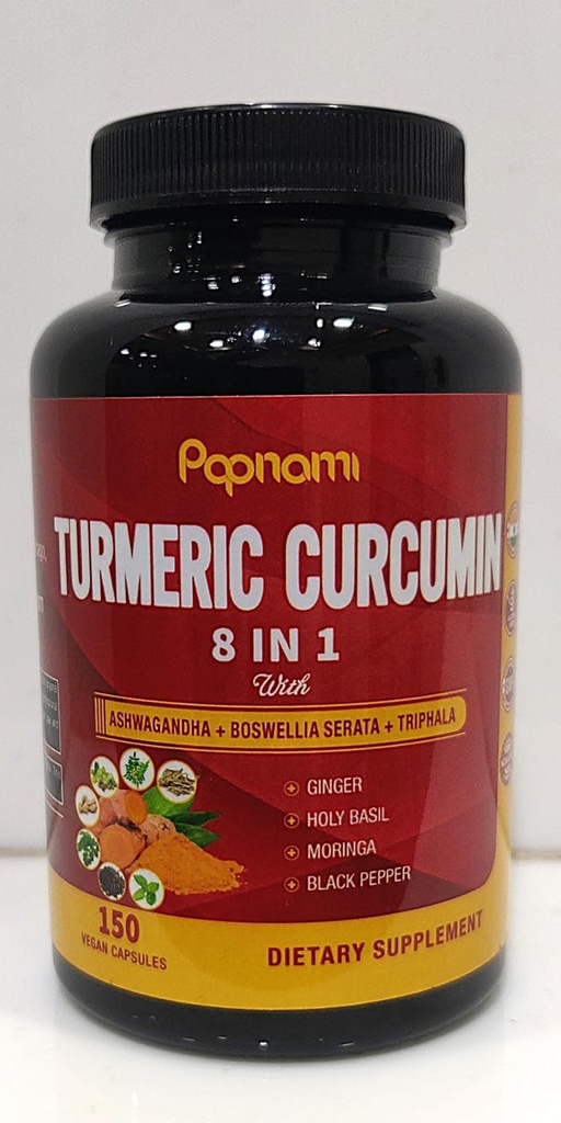 Cápsulas de Curcumina Turmérica - con Ashwagandha, Boswellia, Triphala, Ginger, Basil Santo, Moringa y Pepper Negro - 150 Píldoras 5 Month Supply
