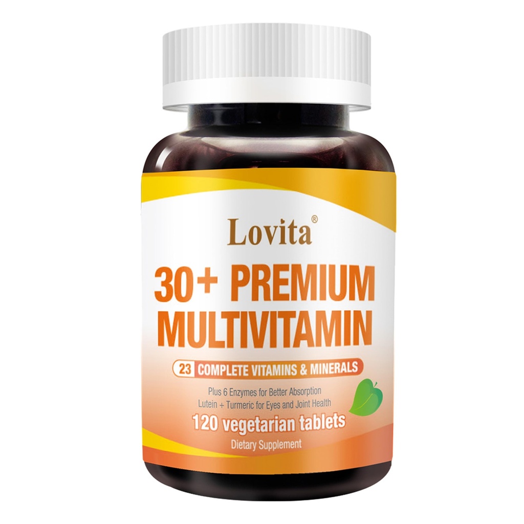 Lovita Premium Multivitamina para Adultos 30+ con Enzymes, Turmérico &amp; Soporte integral Nutriente - 120 Tabletas Vegetarianas