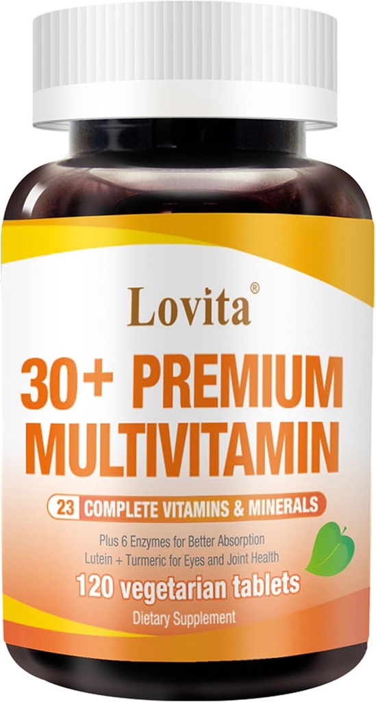Lovita Premium Multivitamina para Adultos 30+ con Enzymes, Turmérico &amp; Soporte integral Nutriente - 120 Tabletas Vegetarianas