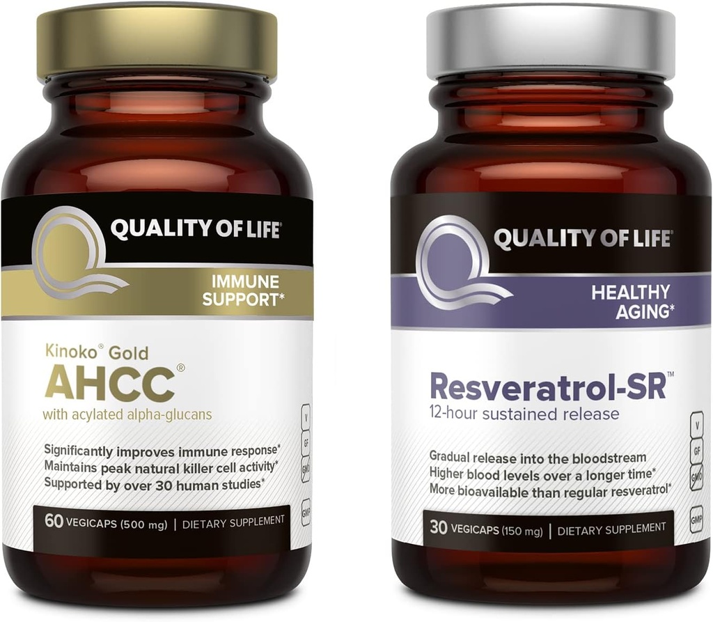 Características de la calidad de vida Kinoko Gold AHCC y Resveratrol SR Sustained Release Formula - Immune, Healthy Aging Bundle