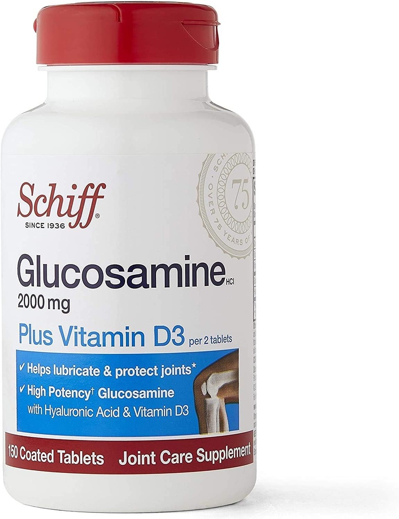 Schiff Glucosamine with Vitamin D3 " Hyaluronic Acid, 2000mg of Glucosamine, Joint Care Supplement Helps Lubricate " Protect Joints*, 150 Count (Pack of 2)