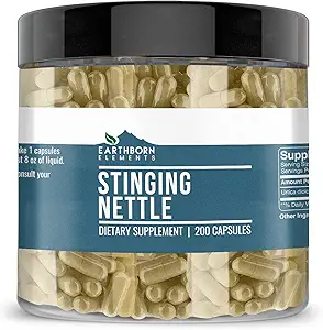 Earthborn Elements Stinging Nettle Leaf 200 Capsules, Pure & Undiluted, No Additives