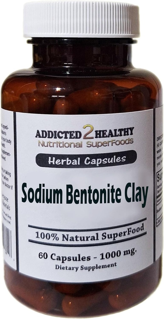 Grado de alimentos Sodium Bentonite Clay Powder Capsules (1000 mg) 60 Cuenta por Addicted 2 Healthyyy