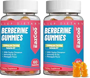 2 Pack Berberine Gummies -1200mg Berberine Suplemento con Ceylon Canela para Metabolismo y Apoyo Energético, Vegan Gelatin-Free-120 Conde
