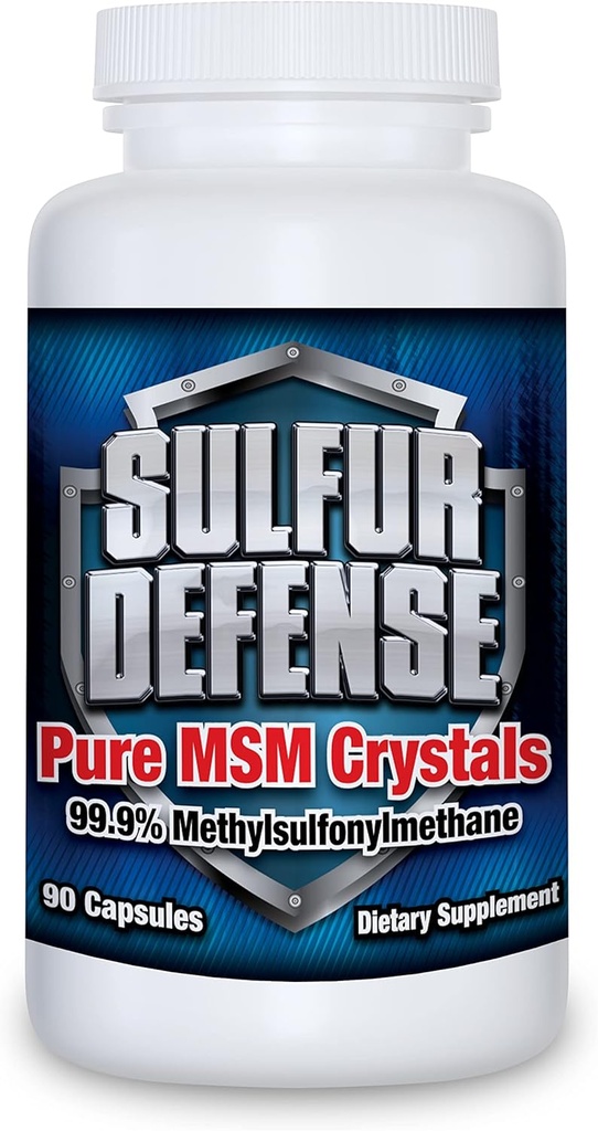 Sulfur Defense Opti-MSM 99.9% Pure MSM Powder Capsules, Made in USA, Organic Methylsulfonylmethane, Non-GMO, Gluten-Free, Immune System Booster, Soothes Joint Pain, Younger Skin, Hair, Nails, 90 caps