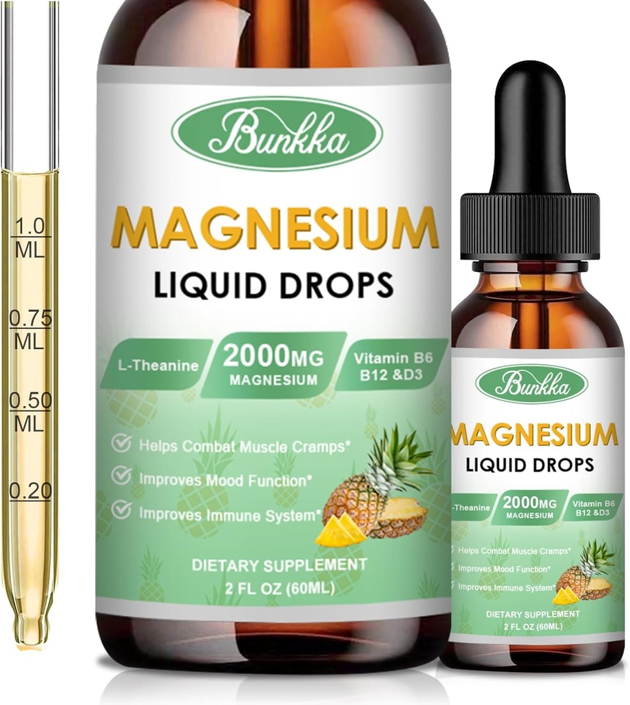 Magnesium Glycinate Suplemento, Magnesium Complex Liquid Drops with 500mg Magnesium Glycinate, Magnesium Citrate, Vitamina - 30 Day Supply
