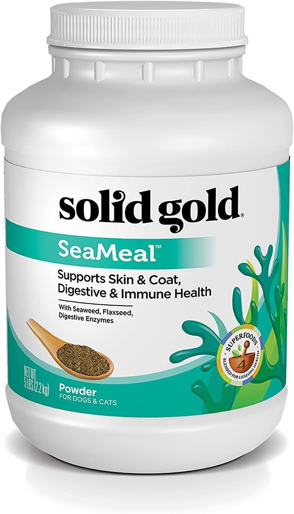 Polvo multivitamina de oro sólido - Kelp Powder, Omega 3 " Vitaminas para la salud dental, digestiva, inmunitaria, de piel " - Multi vitamina para perros " gatos - Cat " Dog Food Additive Supplement - 5lb