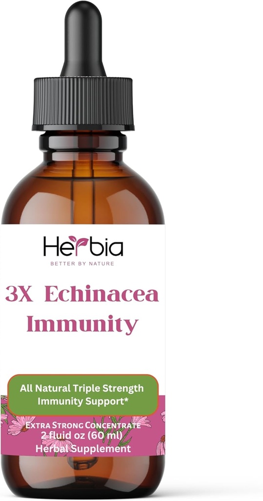 3X Echinacea Immunity Extra Strong Concentrated Organic Echinacea Blend with Angustifolia and Purpurea Root, Herb, and Flower for Immune Support, Liquid Alcohol Extract, 2 Fluid oz (60ml)