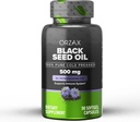 ORZAX Black Seed Oil Cold Pressed 100% Pure ← Non-GMO - Rich in Omega 3 6 9 " Thymoquinone ← Black Cumin Nigella Sativa Oil for Immune Support, Hair, Skin, Face (500 mg - 90 Softgel Capsules)