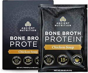 Bono Broth Protein Powder de Nutrición Antigua, Chicken Soup Packets, Grass-Fed Chicken and Beef Bone Broth Powder, 15g Protein Por Serving, Supports a Healthy Gut, 7 Ct