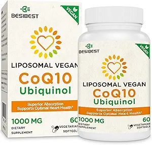 1000mg Liposomal CoQ10 Ubiquinol, 60 Vegan Softgels, High Absorption Ubiquinol CoQ10 Suplemento, Active Antioxidant Form of Coenzyme Q10 for Heart Health & Energy Production