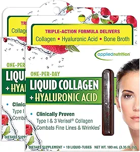 Nutrición aplicada Collagen líquido + ácido hialurónico - 10 tubos líquidos, paquete de 2 - Restauración de uñas de piel - sabor de baya mixta - 20 piezas