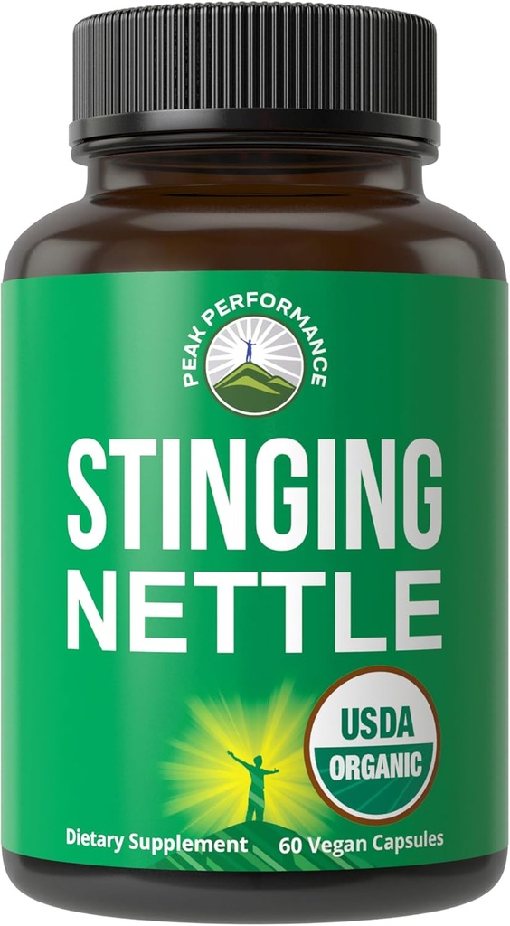 USDA Organic Stinging Nettle Vegan Capsules Made with Stinging Nettle Leaf Powder for Prostate, Hair Growth, Allergy. Better Than Root or Seed Extract. Plant Based Herb Supplement Tablets, 60 Pills
