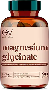 Earth Vibes Magnesium Glycinate Supplement - 90 Vegan Capsules ← Restablecimiento del sueño & Calm Mood ← High Absorption Magnesium Complex ← Apoya Muscle, Bone y Nerve Health