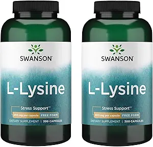 Swanson Free Form L-Lysine - Natural Supplement Promoting Stress Support & Nervous System Health - May Promote Calm Mood & Relax - (300 cápsulas, 500 mg cada uno) 2 Pack