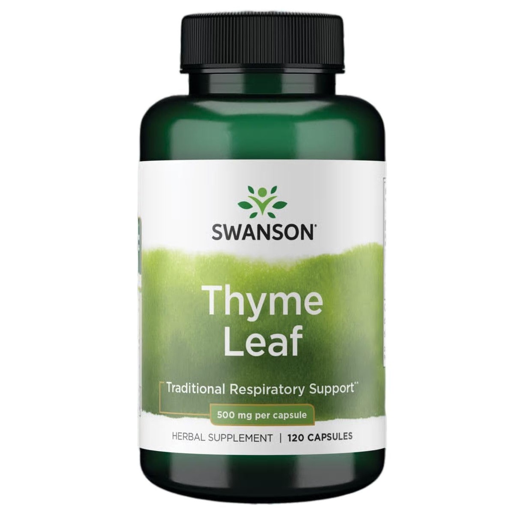 Hoja de tomillo de Swanson - Suplemento herbal Apoyo al sistema respiratorio Salud - Sistema Digestivo de Formulación Natural Salud - (120 cápsulas, 500 mg cada uno)