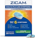 Zicam Cold &amp; Flu-Like Symptoms with Echinacea and Sambucus, Homeopathic, Zinc, Cooling Peppermint Flavor, Ayuda con los síntomas fríos, 20 Tablets